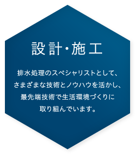 設計・施工 排水処理のスペシャリストとして、さまざまな技術とノウハウを活かし、最先端技術で生活環境づくりに取り組んでいます。